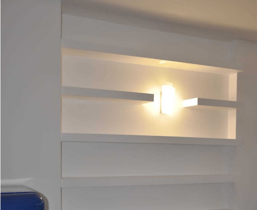 Alcove shelves around light