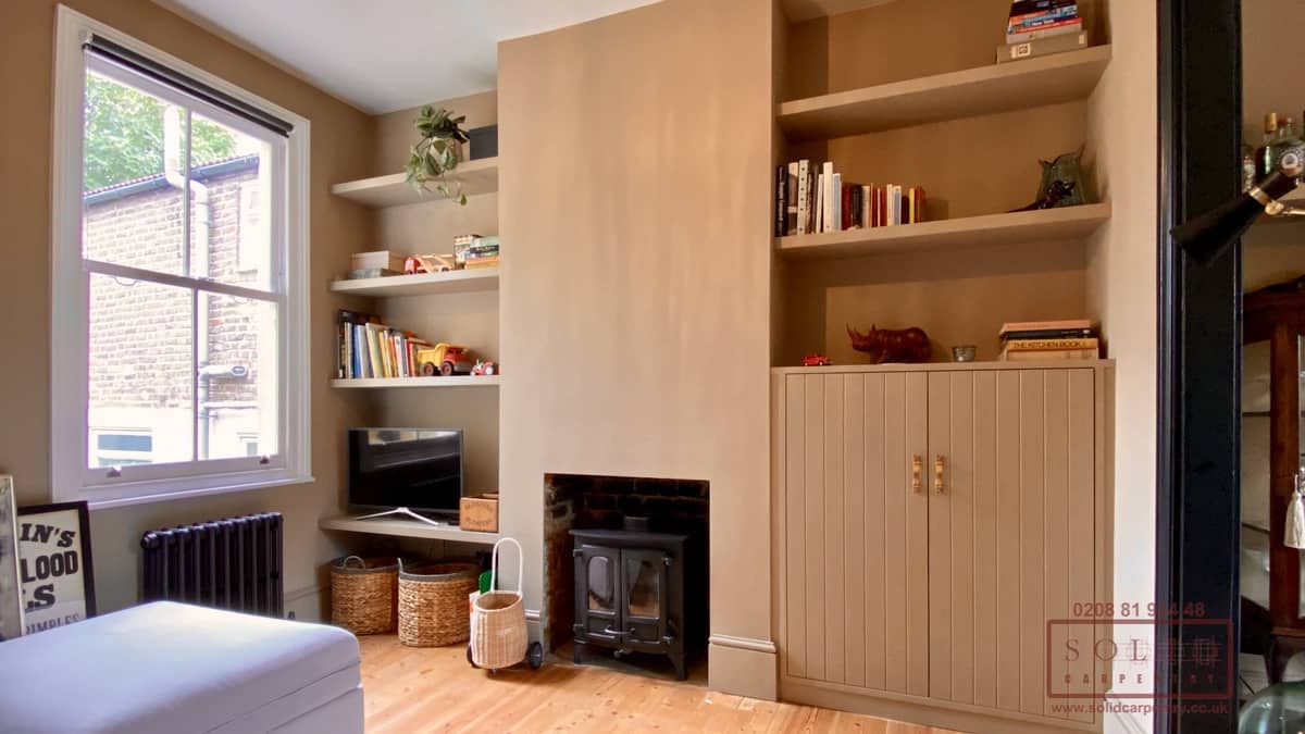 alcove shelves above cabinet