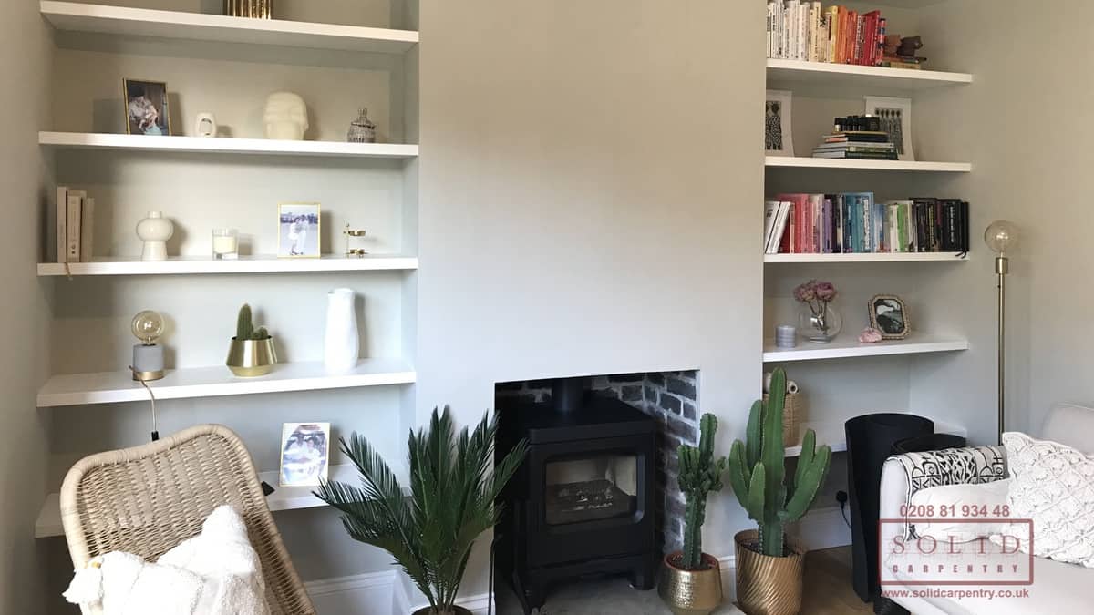 fire place floating shelves