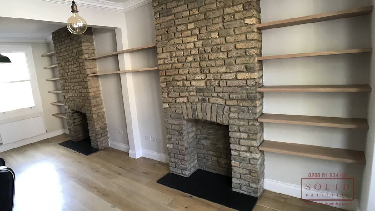 fireplace alcove shelves